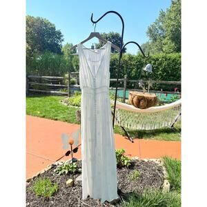 Forever 21 White Embroidered Maxi Dress M Button Front Boho Festival